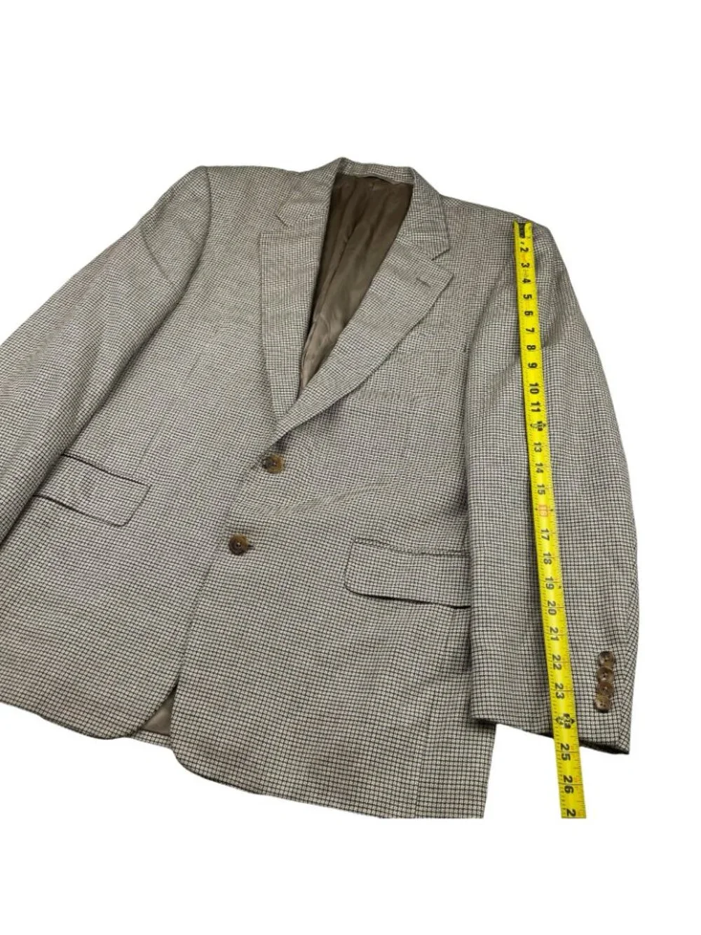 VTG Hickey Freeman Men’s 100% Wool 2-Button Blazer Beige Plaid • 44R